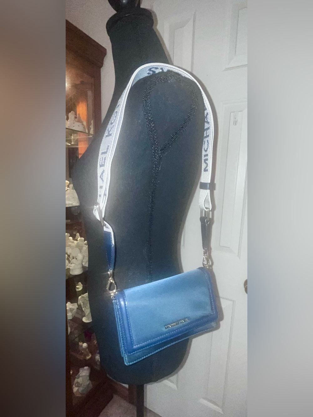 Michael Kors Navy Blue Leather Crossbody with Logo Strap